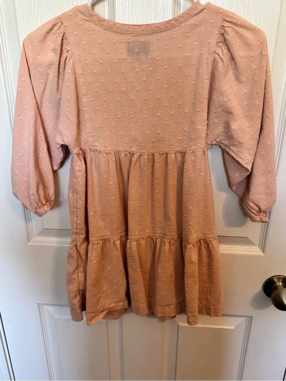 Old Navy Pink Tiered Dot-Texture Dress with Button Placket